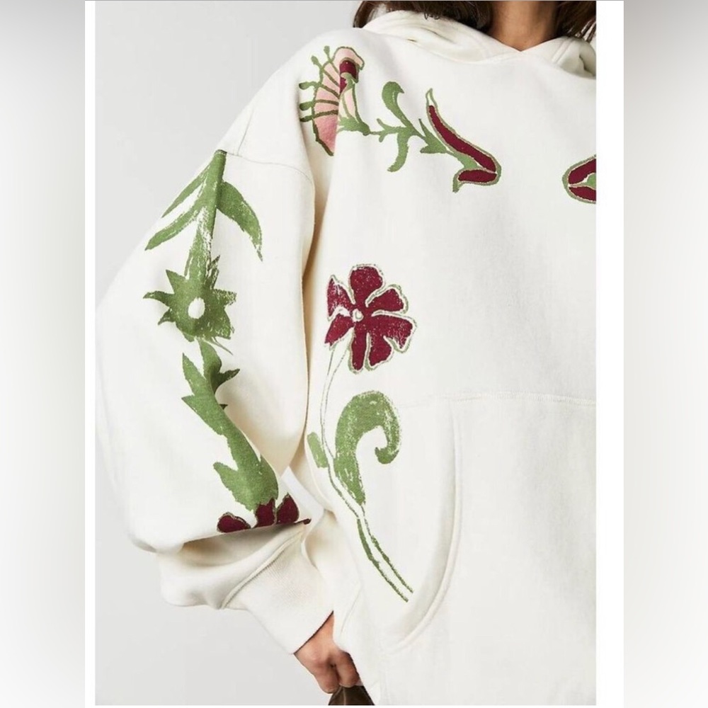Free People we the free Nouveau cream Floral roses print hoodie size XS new - Picture 3 of 3